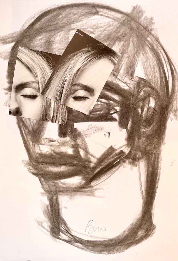 Heads (Hybrid)- Drawing + collage 2021 series by Toni Bico