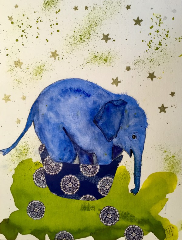 Blue elephants x 2 by Marina Marinopoulos