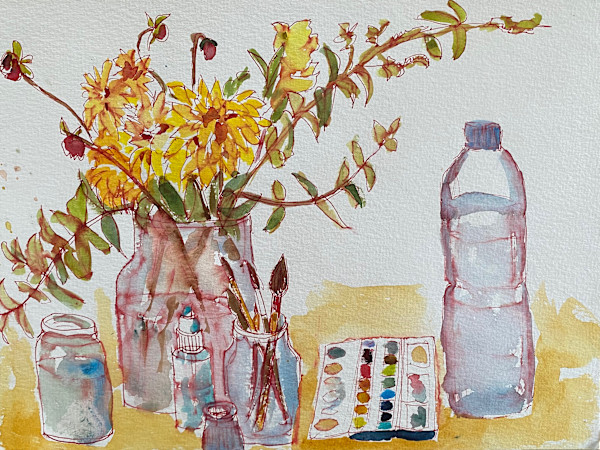 Still life with dahlias by Marina Marinopoulos