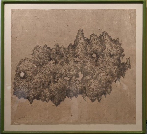 皺漏奇石圖 Crumpled, Perforated Rare Stone by 白雨 Bai Yu