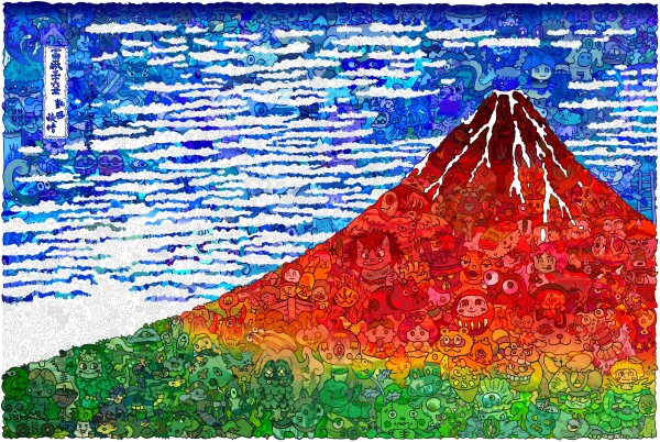 (19/36)浮世繪-紅富士山：凱風快晴《富嶽三十六景》Red Fuji: Fine Wind, Clear Morning -99 Lucky Charms by 佐垣慶多 SAGAKI Keita