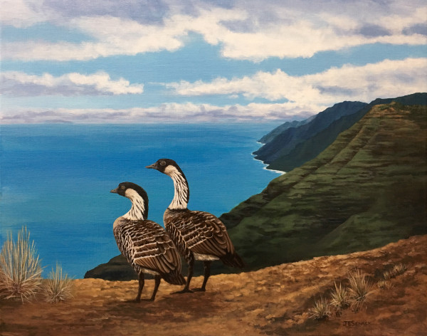 Nene Geese, Kauai by J Elaine Senack