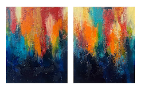 Sunset over the Trees (Diptych) by Jen Sterling
