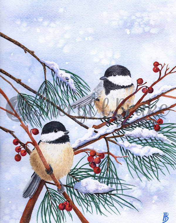 Winter Chickadees by Sheryl L Brake