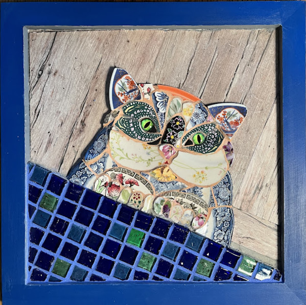 Portrait of Cat Wearing Mardi Gras Mask by Betsy Hicks