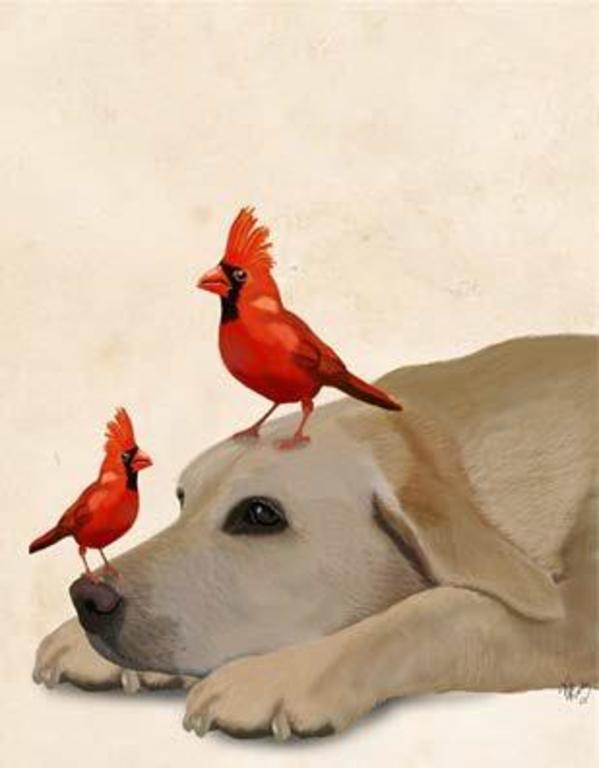 Labrador with Red Birds by Fab Funky