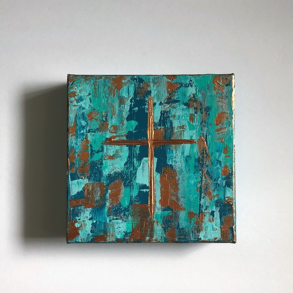 Teal & Gold Cross by Jenny E. Dennis