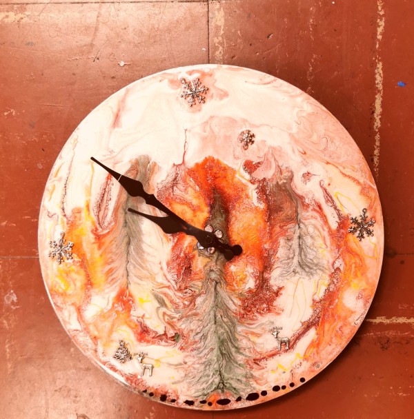 Red Tree Clock by Marlynn Rutenberg