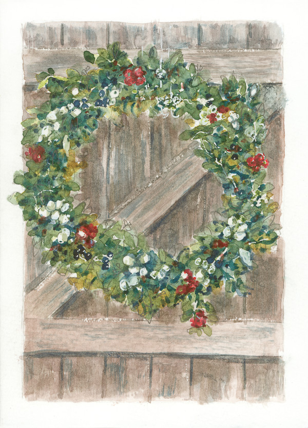 Wreath on Weathered Door by Rebecca Zdybel