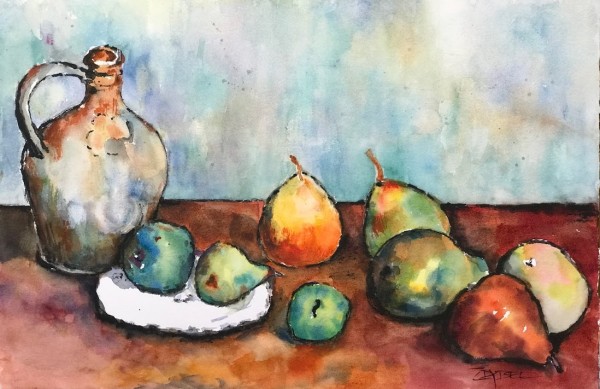 Still Life of Apples Pears & a Jug (after Cezanne) by Rebecca Zdybel