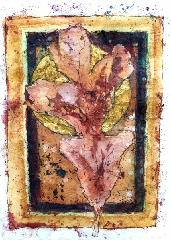 Batik Autumn Leaf in Brown and Gold by Rebecca Zdybel