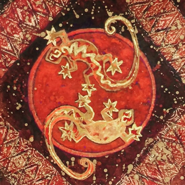 Batik Lizards with Gold by Rebecca Zdybel