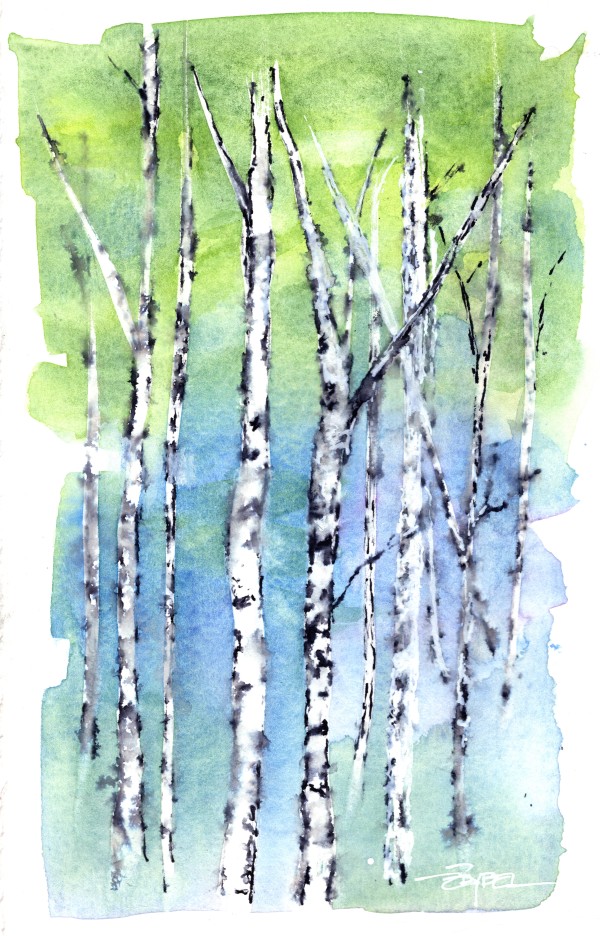 Color Block Birch Trees 2 by Rebecca Zdybel