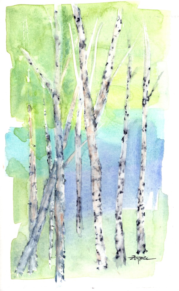 Color Block Birch Trees by Rebecca Zdybel