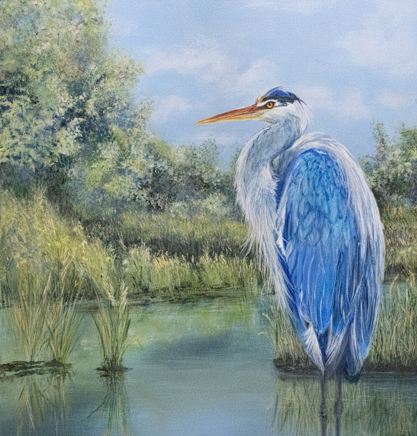 Blue Heron in Marsh- 36 x 36 by Rebecca Zdybel, Image 1.