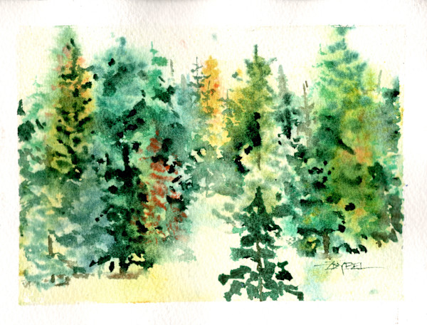 Fantasy Firs 15 in Greens and Gold by Rebecca Zdybel