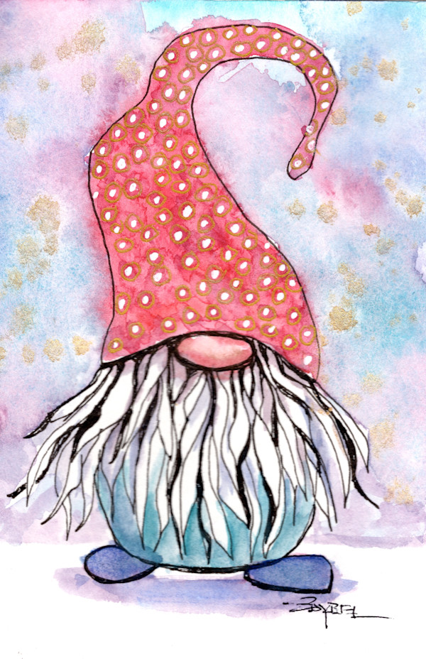 Gnome Elf with red polka dot hat by Rebecca Zdybel