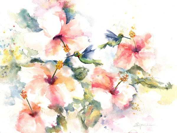 Hummingbirds in the Hibiscus Study by Rebecca Zdybel