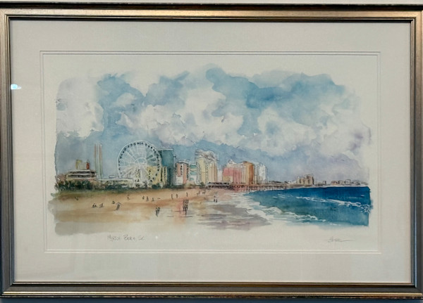 Hand Embellished Myrtle Beach Seascape Print 17.5 x 30 Framed by Rebecca Zdybel