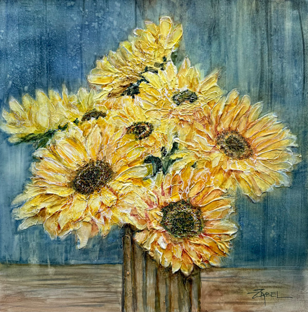 Sunflowers in a Gold Vase by Rebecca Zdybel