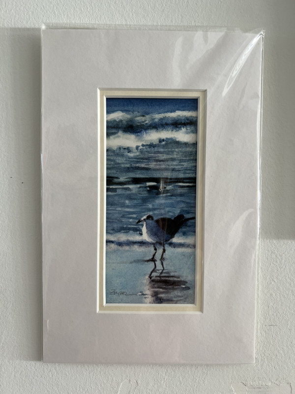 Solo Seagull in Profile- Matted by Rebecca Zdybel