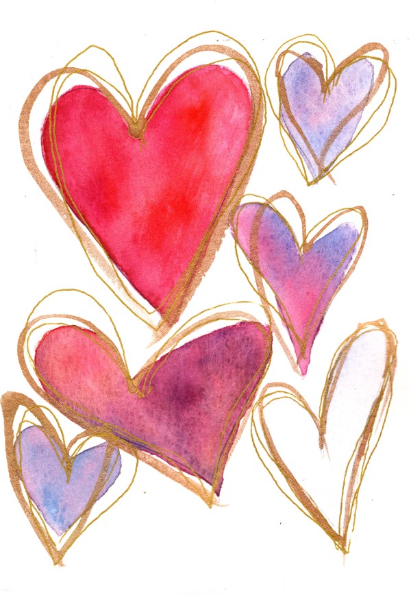 Six Hearts With Gold Lines by Rebecca Zdybel