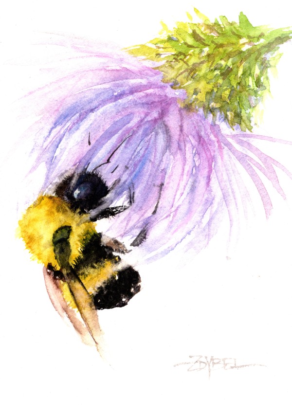 Bee on a Pink Thistle by Rebecca Zdybel