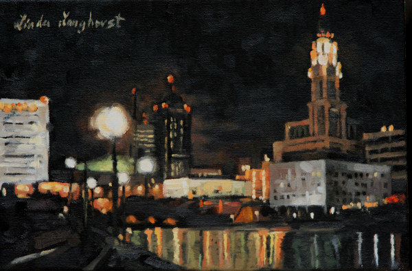 Columbus City Scene at Night by Linda Langhorst