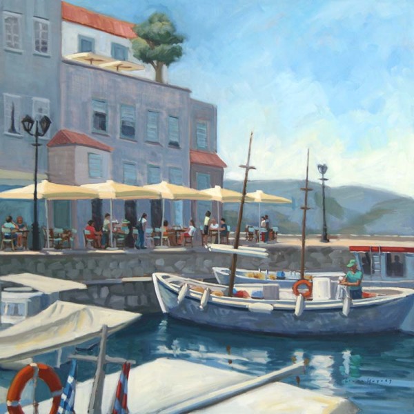 "Best Seats in the Harbor", Hydra, Greece by Linda Hugues