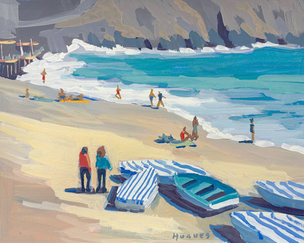 Blue Boats - Monterosso, Italy by Linda Hugues