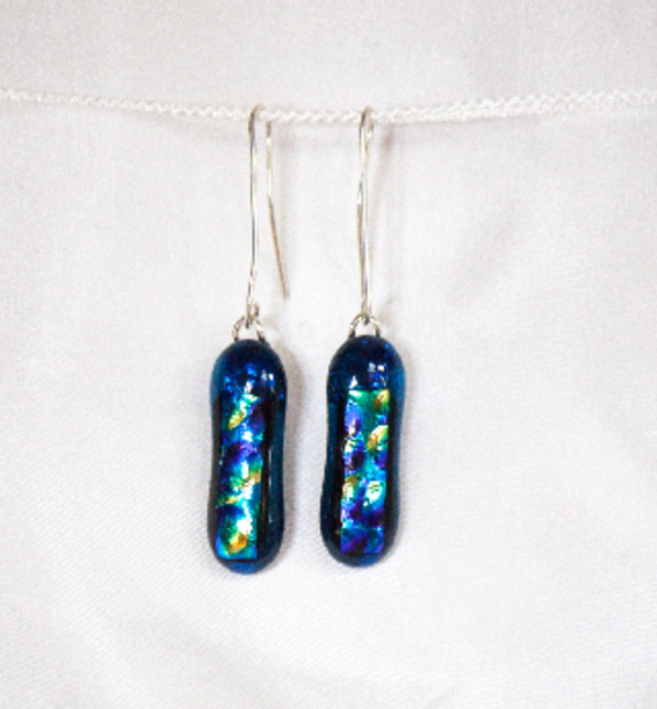 Drop Earrings Night sky  (shimmer) Blue Dichroic on aqua by Nada Murphy
