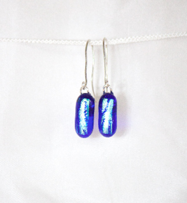 Drop earrings:Night Sky Star Trails ( light blue dichoric on cobolt blue) by Nada Murphy