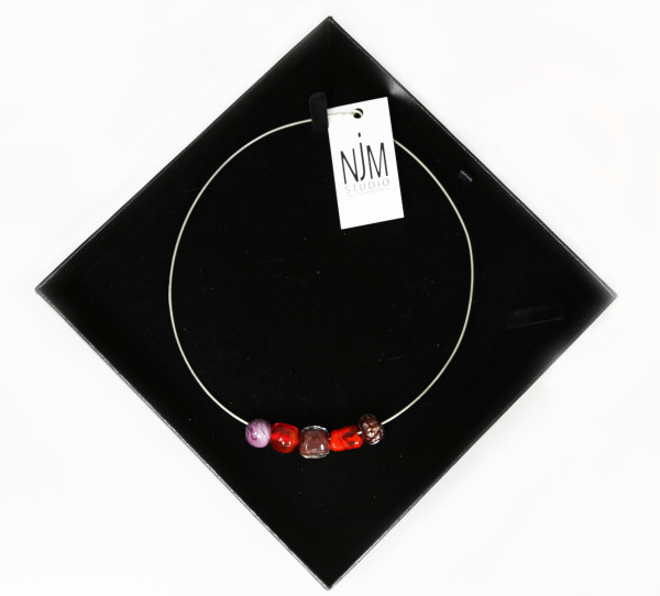 Flamework Glass Bead Necklace  Red & Mauve Country by Nada Murphy