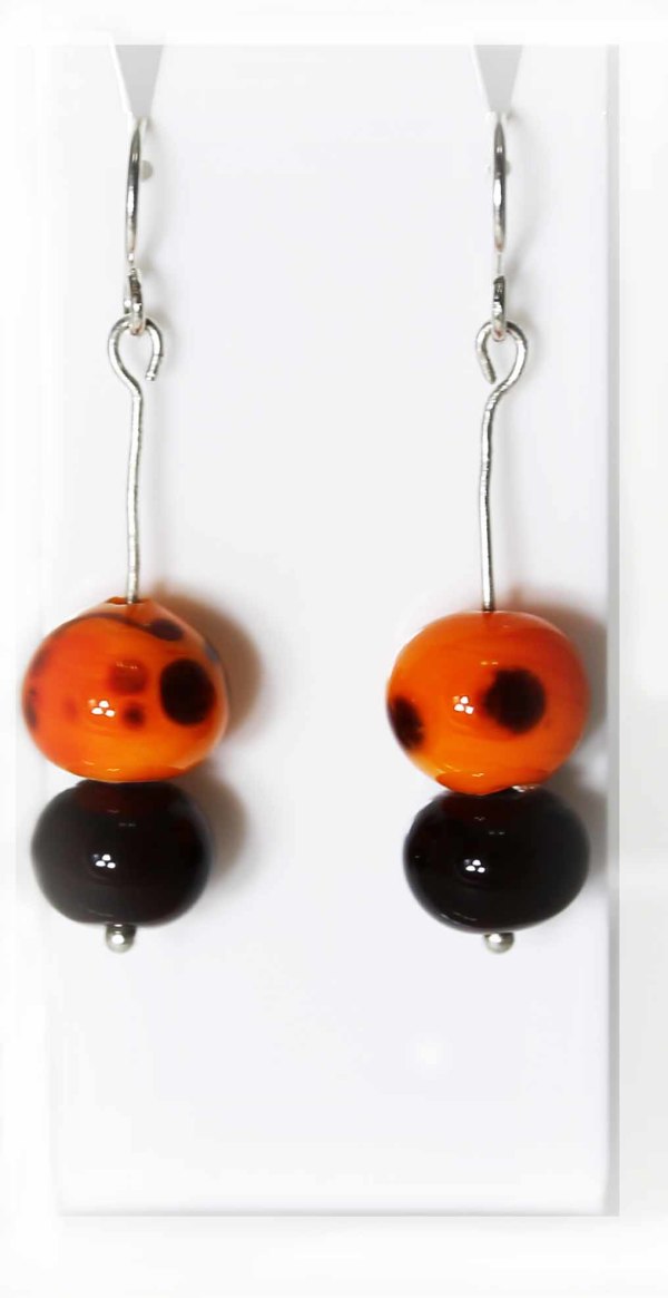 Flamework Glass Bead Earrings - Red & Gold Country by Nada Murphy