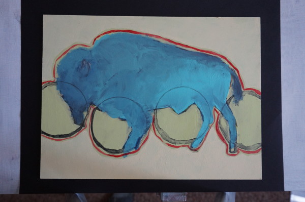 Blue Bison on Yellow with Circles by Eric Jones