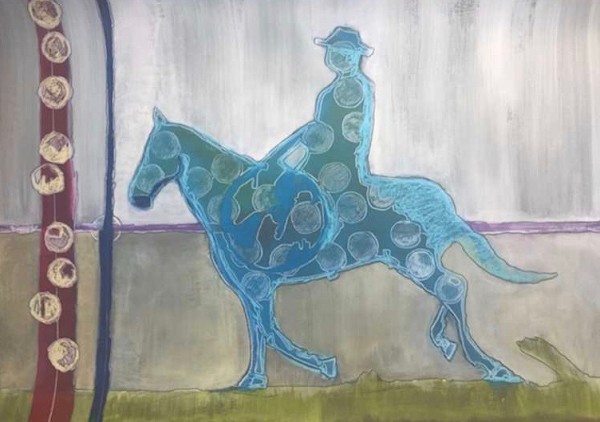 Figure on Blue Dotted Horse by Eric Jones