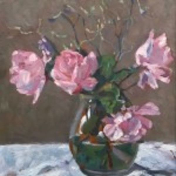 4 Pink Roses in a Glass Vase by Alan Lancaster