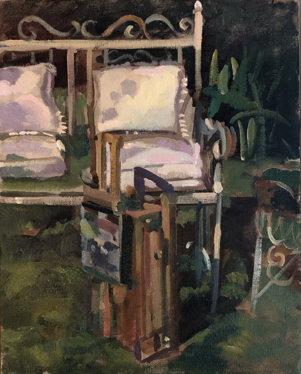 My Easel Next to my Garden Bench. Crouch End. London by Alan Lancaster