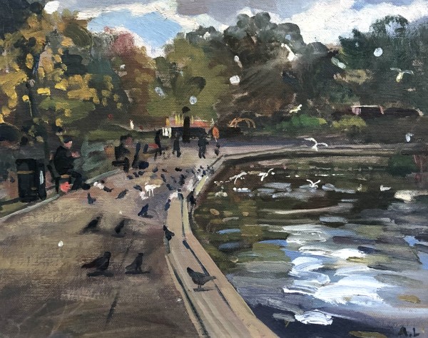 Feeding the Ducks, Park Boating Lake, London, by Alan Lancaster