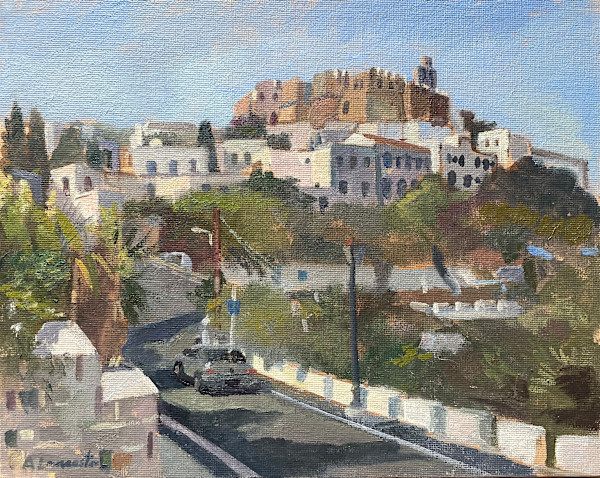 Looking Towards the Chora, Patmos. Greece by Alan Lancaster