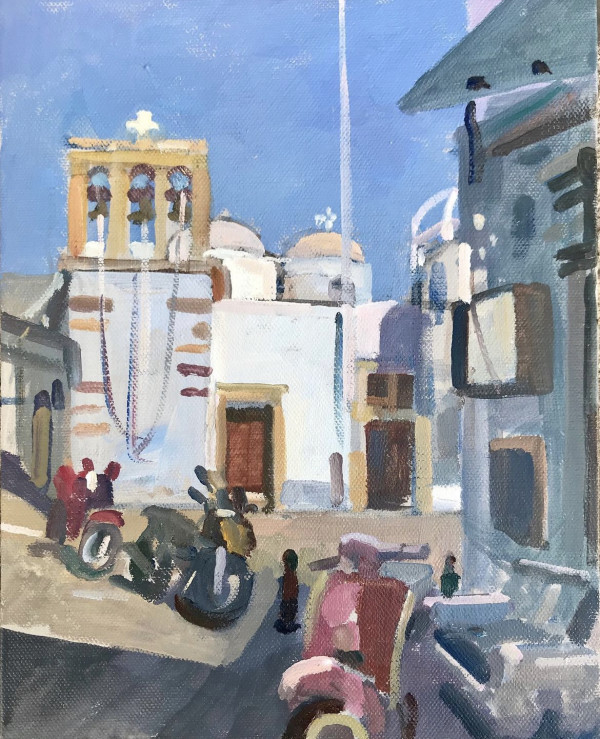 Church Square  with Scooters. patmos Greece by Alan Lancaster