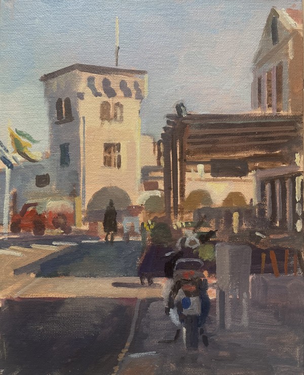 The Police Station with Scooter in the Foreground. Patmos, Greece by Alan Lancaster