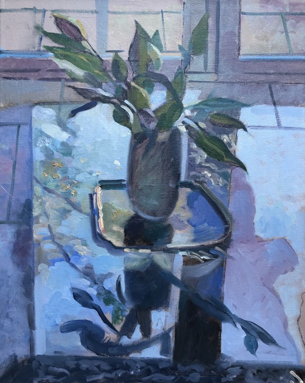 Still Life, Shades of Blue Light on a a Vase of Lilies by Alan Lancaster