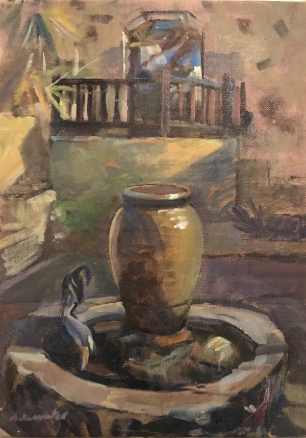 La Bodega, Spanish Garden with Urn by Alan Lancaster