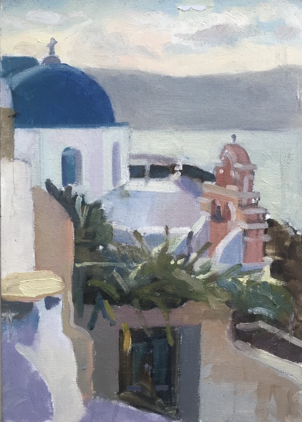Pink Bell Tower Santorini by Alan Lancaster