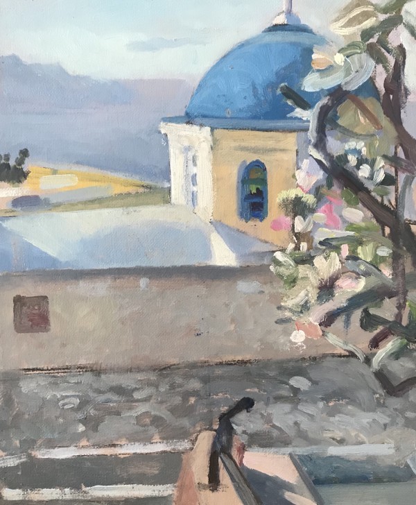 Santorini Church with Flowers by Alan Lancaster