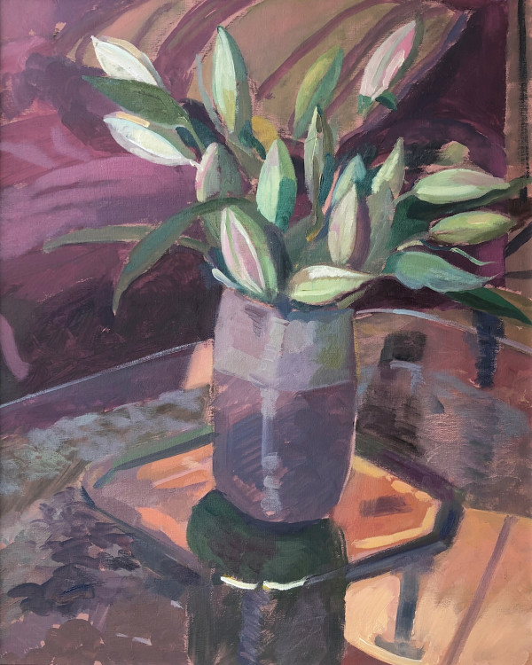 Spring Lillies in a Mauve Vase by Alan Lancaster
