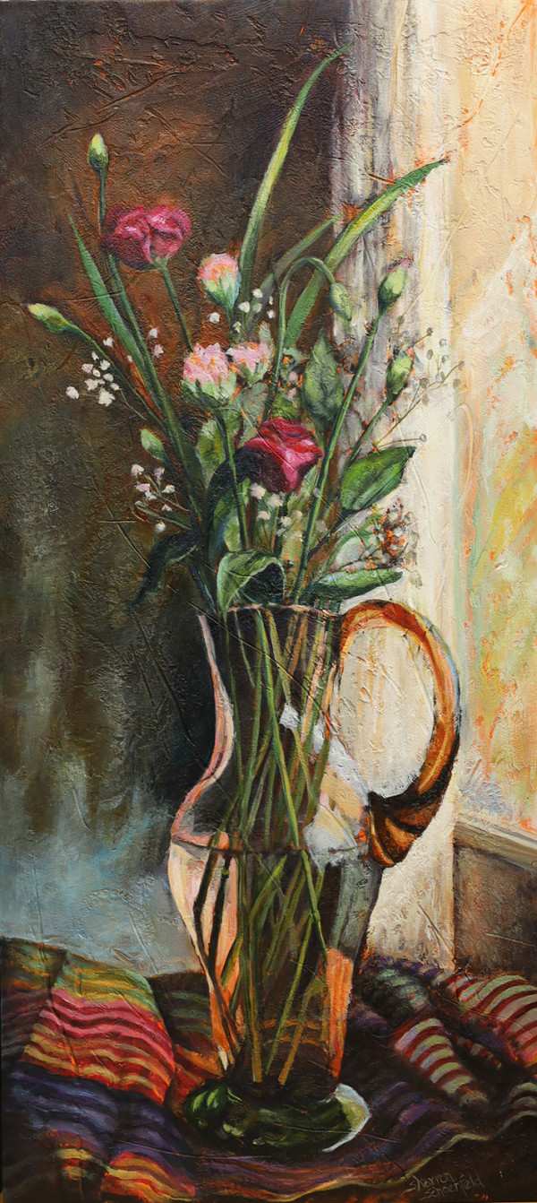 Glass Pitcher & Roses by Sharron Schoenfeld