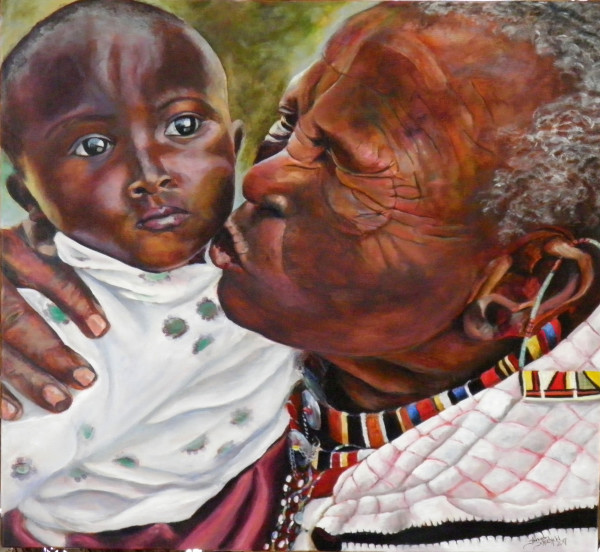 Loving Touch Maasai Grandma and Baby by Sharron Schoenfeld