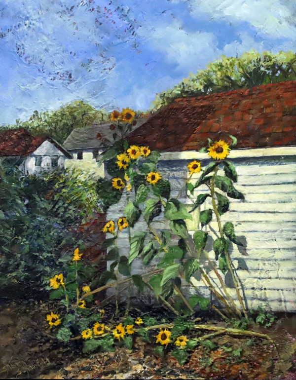Sunflowers Behind Grace Westminster by Sharron Schoenfeld